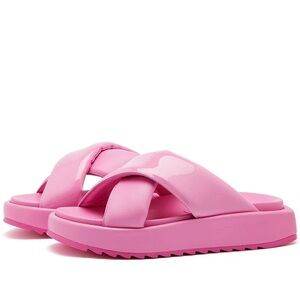 NWT EU40 Gia Borgini Pink Patent Leather Slip On Sandals/Slides Made in Italy